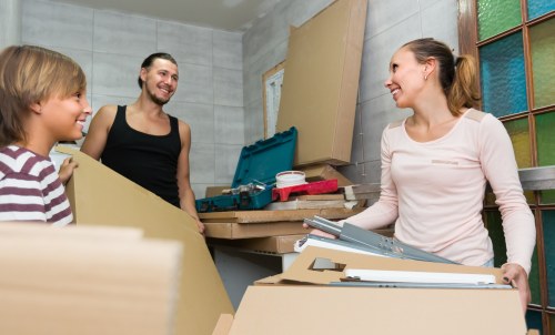 Business equipment and desks prepared for office removals in Chalkfarm