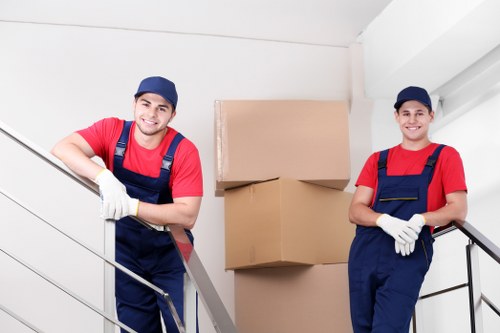 Professional movers loading household items carefully into a van