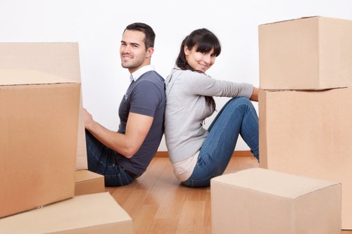 Packed boxes and furniture ready for removals in Chalkfarm